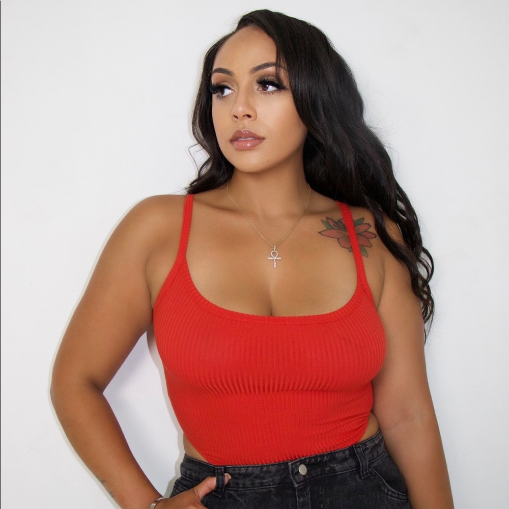 Red cut on both side bodysuit